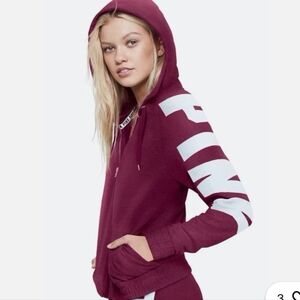 PINK Victoria's Secret Maroon Hoodie With White Logo On Arms